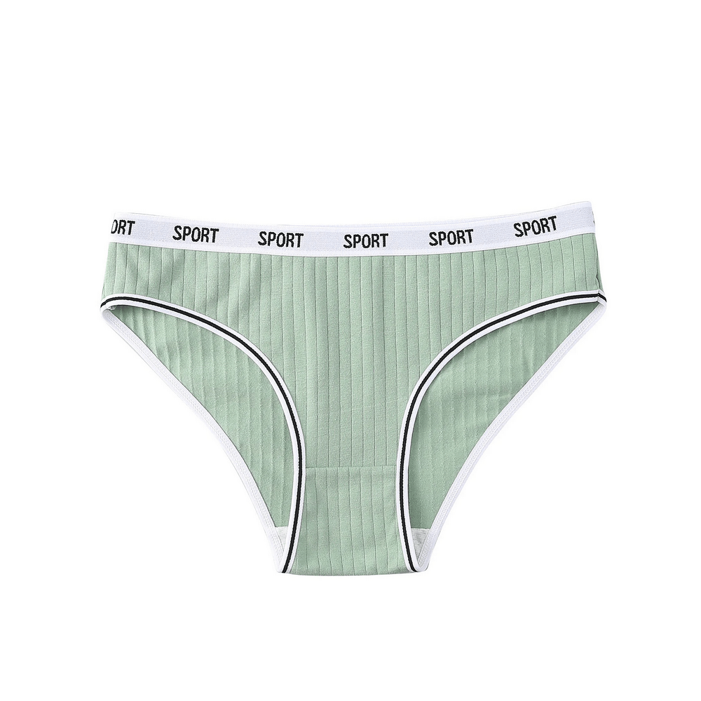 Women's soft low-rise cotton briefs in green with sporty waistband. Perfect for comfort and versatility.